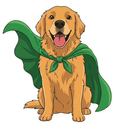 golden retriever with superhero cape
